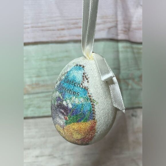 2 NEW Glittery Sugared Egg Ornaments Perfect for Easter Wreath Spring Tree NWOT - Picture 4 of 7